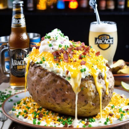 a very appetizing looking loaded baked potato